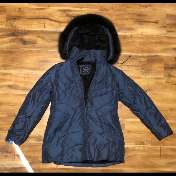 1 Madison Luxe Outerwear Navy Blue Jacket Size M Fox Fur - Picture 7 of 8